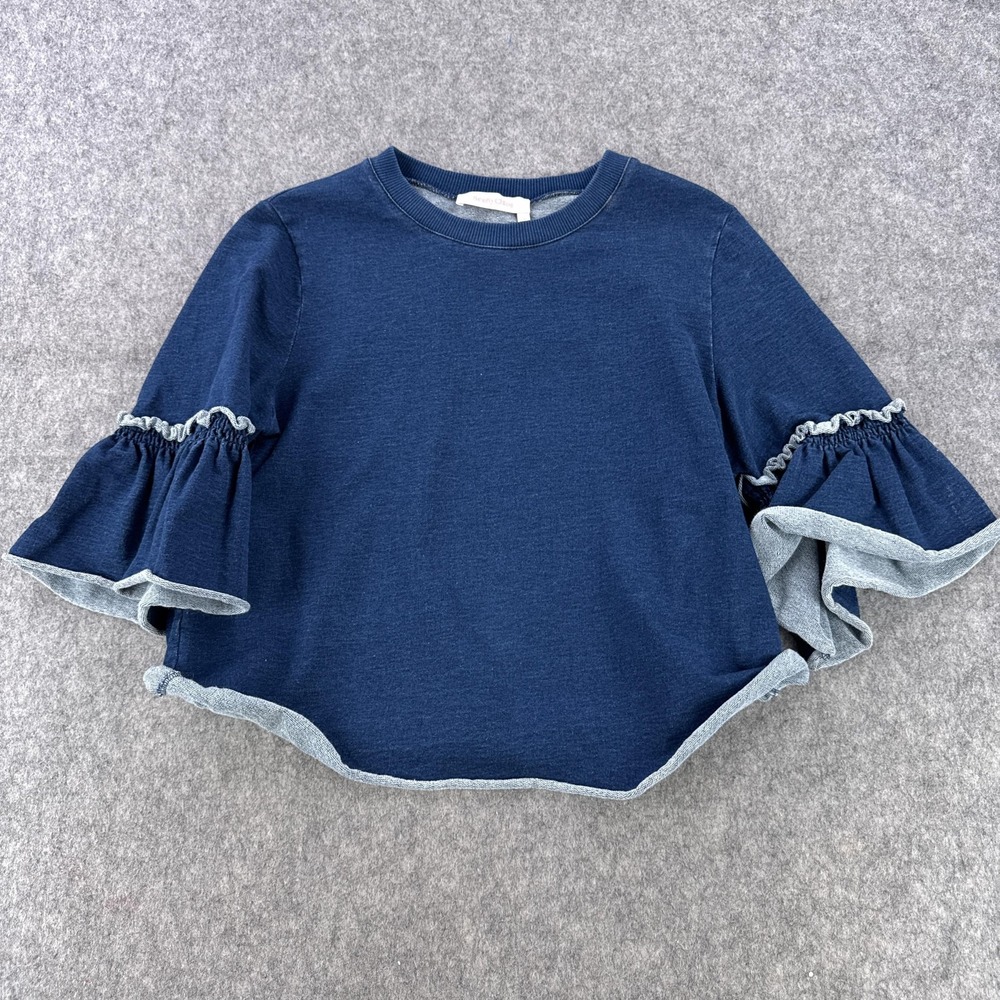 See By Chloe Shirt Womens XL Blue Shady Cobalt Ruffle Bell Sleeve Jersey Top